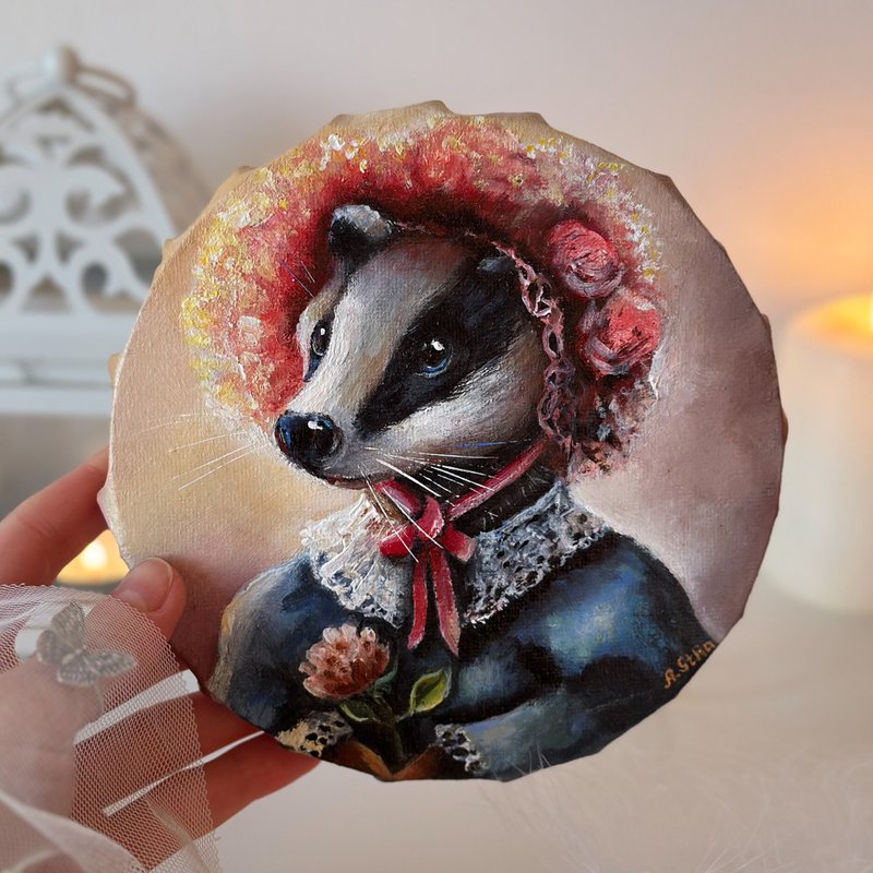 獾原画、獾装饰、动物复古肖像、童话艺术 - 墙贴/壁贴 - 棉．麻 多色