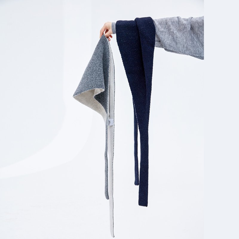 杲果GAOGUO原创设计女装 19撞色不规则双面双色保暖羊毛围巾围脖 - 围巾/披肩 - 羊毛 蓝色