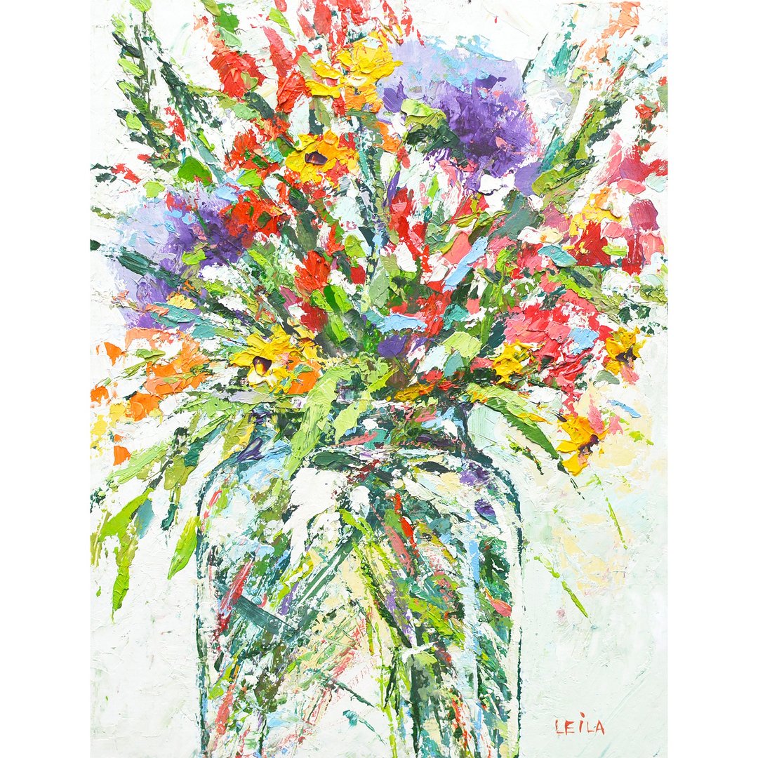 草地上的花朵 原创油画 浮雕 20x15cm 现代艺术 当代 - 插画/绘画/写字 - 其他材质 紫色