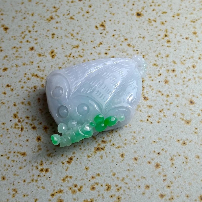 J0233天然翡翠A货 . 冰糯淡紫底飘阳绿莲蓬.鹏程万里.挂饰. - 摆饰 - 玉石 