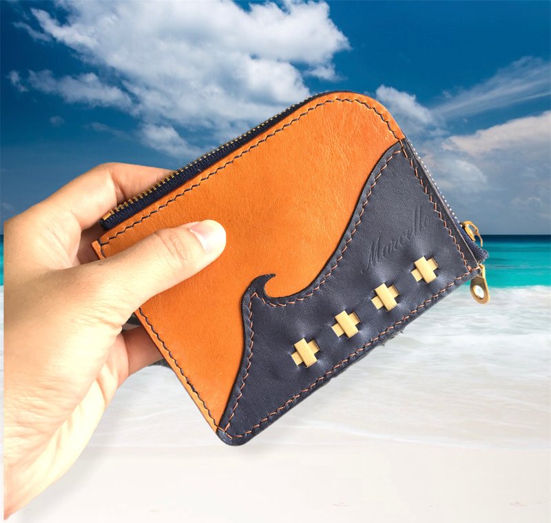 夏日浪花L型钱包 【温暖澄色+ 深邃蓝色 】【毕业礼首选】 - 皮夹/钱包 - 真皮 橘色