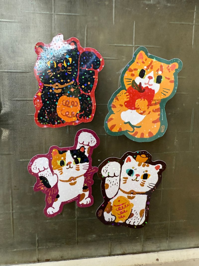 招财猫咪_闪亮亮防水贴纸组合 四入_好日吉制物所 - 贴纸 - 其他材质 卡其色