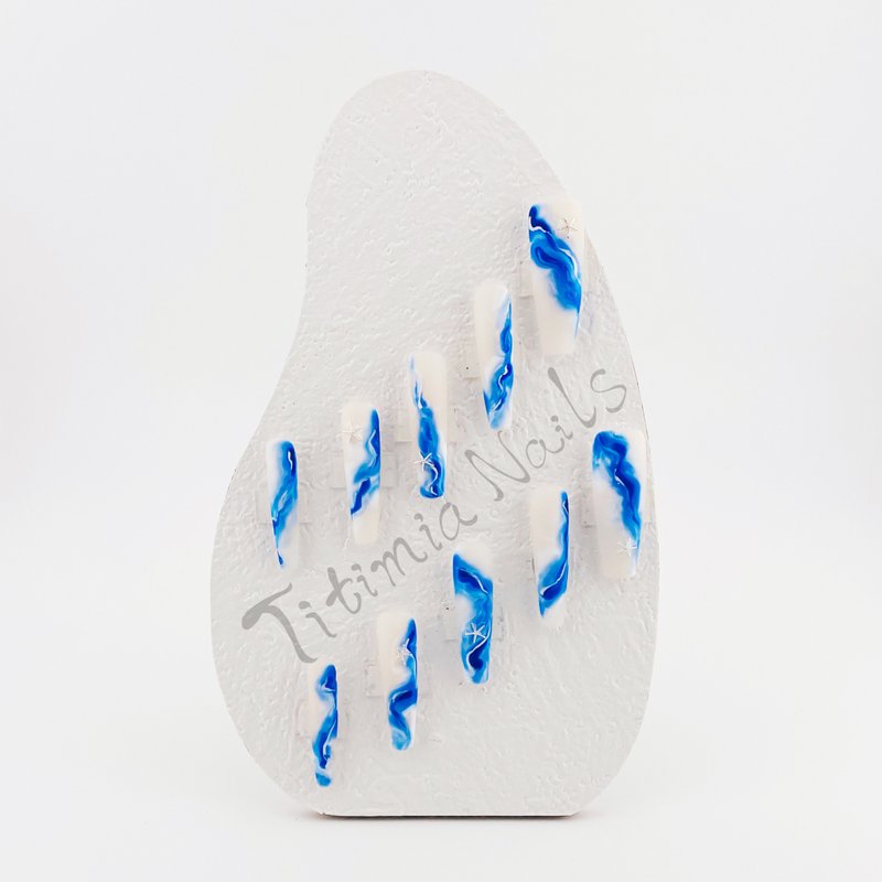 定制海洋色调按压指甲 时尚海星装饰假指甲艺术 哑光大理石设计 - 指甲油/指甲贴 - 塑料 多色