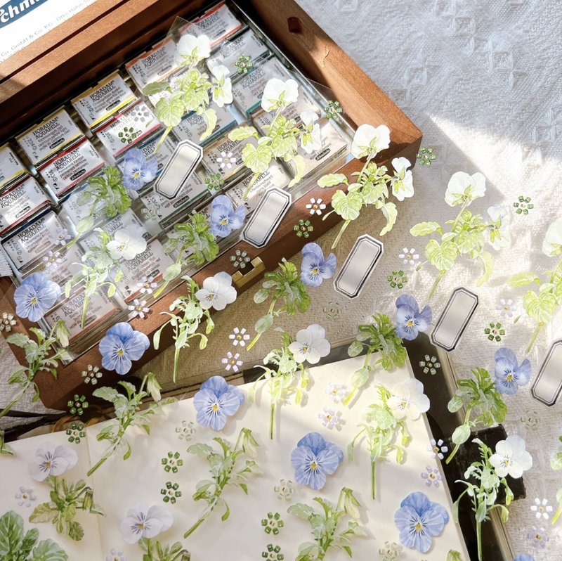 菫 (白紫) 復古花卉 PET 和紙膠帶 10米卷 貝殼光 水晶 台灣製 - 纸胶带 - 其他材质 多色