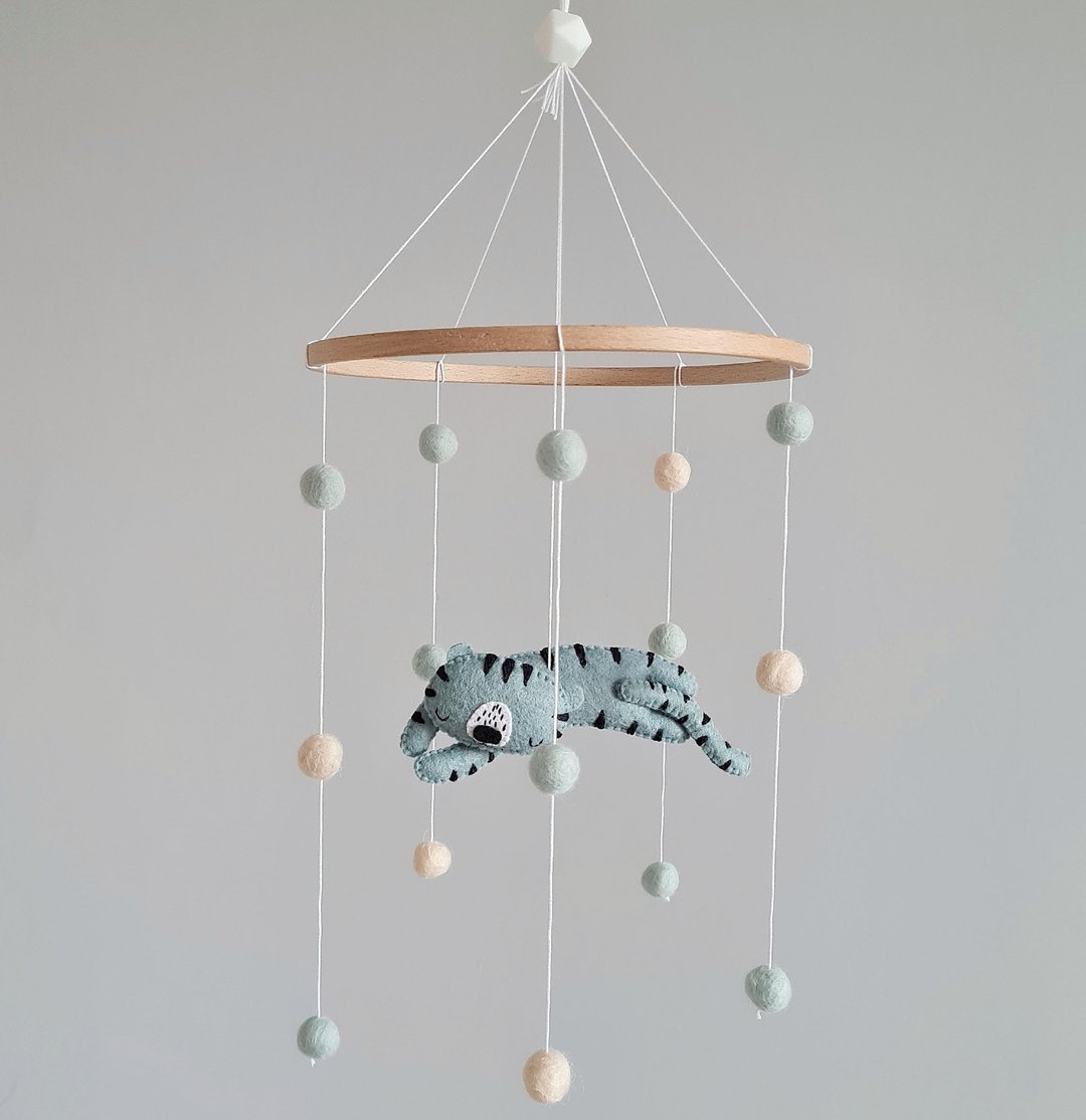 TIGER MOBILE, CUSTOM FELT MOBILE, POMPOM MOBILE - 玩具/玩偶 - 其他材质 蓝色