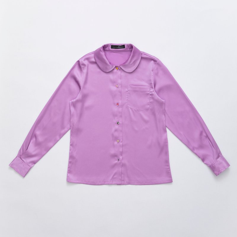 彼得潘领缎面衬衫 - 女装衬衫 - 丝．绢 紫色