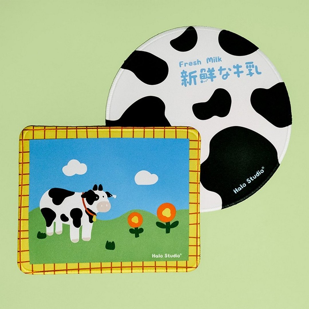 新鲜牛乳插画 奶牛鼠标垫 布面锁边橡胶底滑鼠垫 - 鼠标垫 - 橡胶 