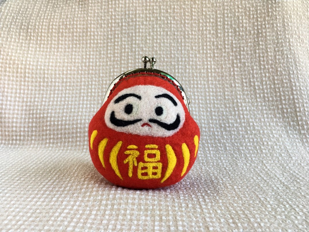 达摩不倒翁 福神 羊毛毡口金包 - 零钱包 - 羊毛 红色