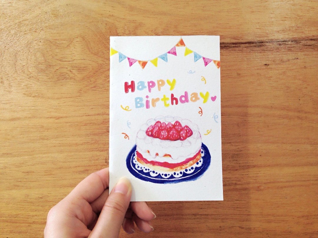 【卡片系列】草莓蛋糕 生日卡片 祝贺卡 - 卡片/明信片 - 纸 白色