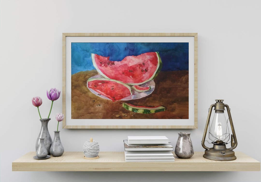西瓜原画水彩艺术品水果画厨房装饰 - 海报/装饰画/版画 - 纸 红色
