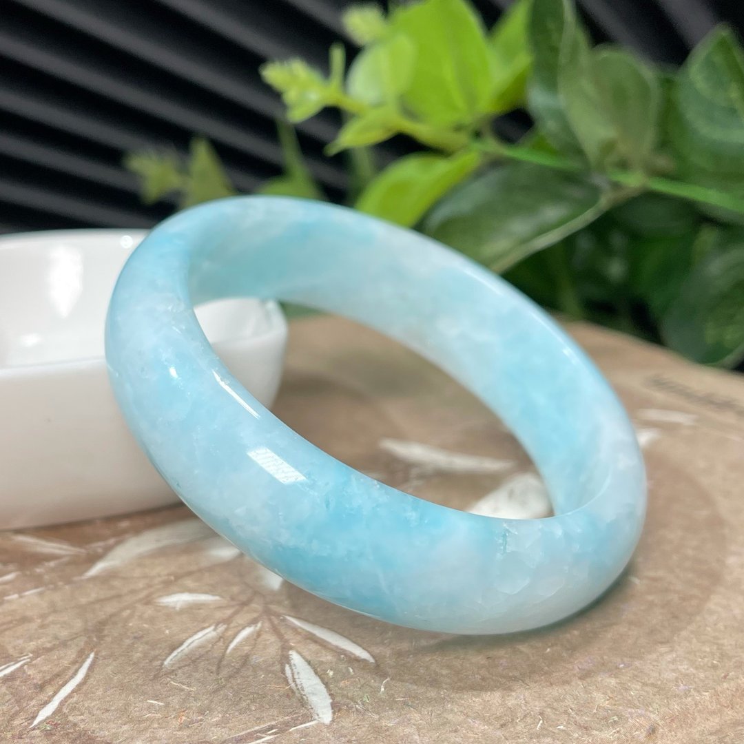 稀有异极矿手镯52MM 玉化闪片星光满圈冰裂纹珍藏石手环 冰润独特 - 手链/手环 - 宝石 