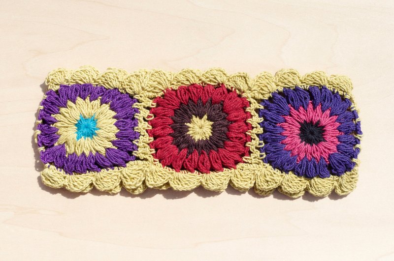 手工棉线编织发带 / 编织缤纷发带 - 黄色缤纷花朵 ( 手工限量一件 ) - 发饰 - 棉．麻 多色