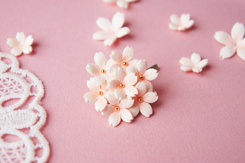 -点缀春日时光- 樱花发扣 - 发饰 - 真皮 粉红色