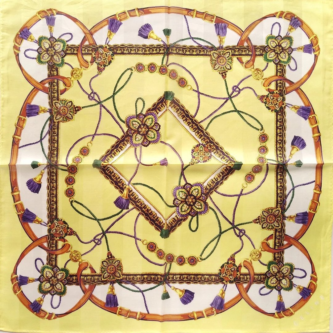 Celine复古手帕 凯尔特结 奢华设计 20 x 20 英寸 - 丝巾 - 棉 黄色