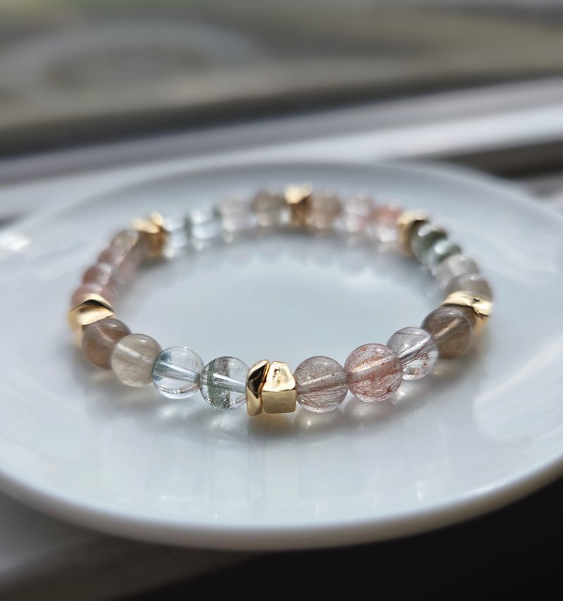 冰透兔毛水晶 半盆绿幽灵 水晶手链 - 手链/手环 - 宝石 粉红色