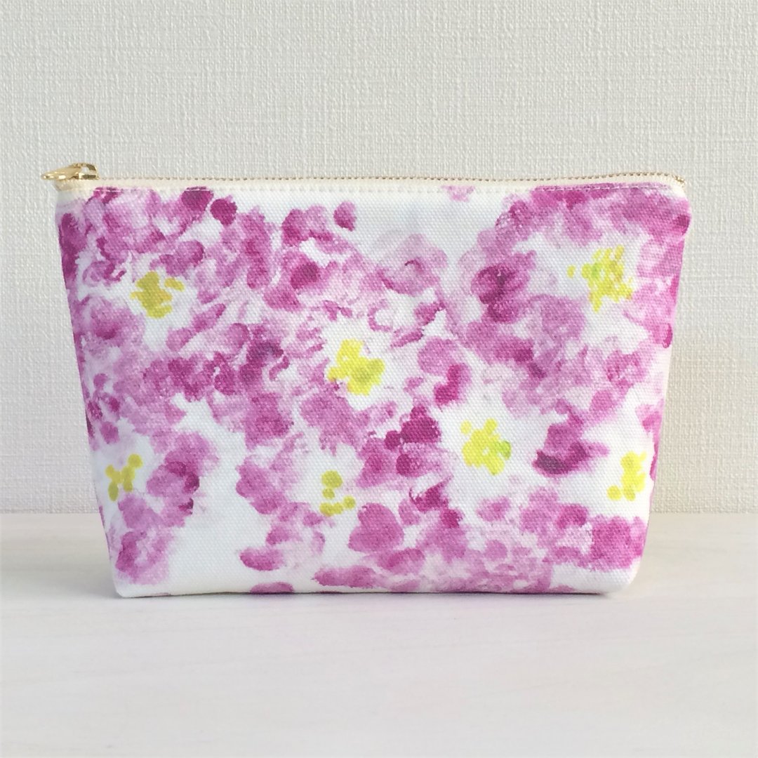 Bloom Flower Machi with Pouch Floral Pattern Purple - 化妆包/杂物包 - 棉．麻 紫色