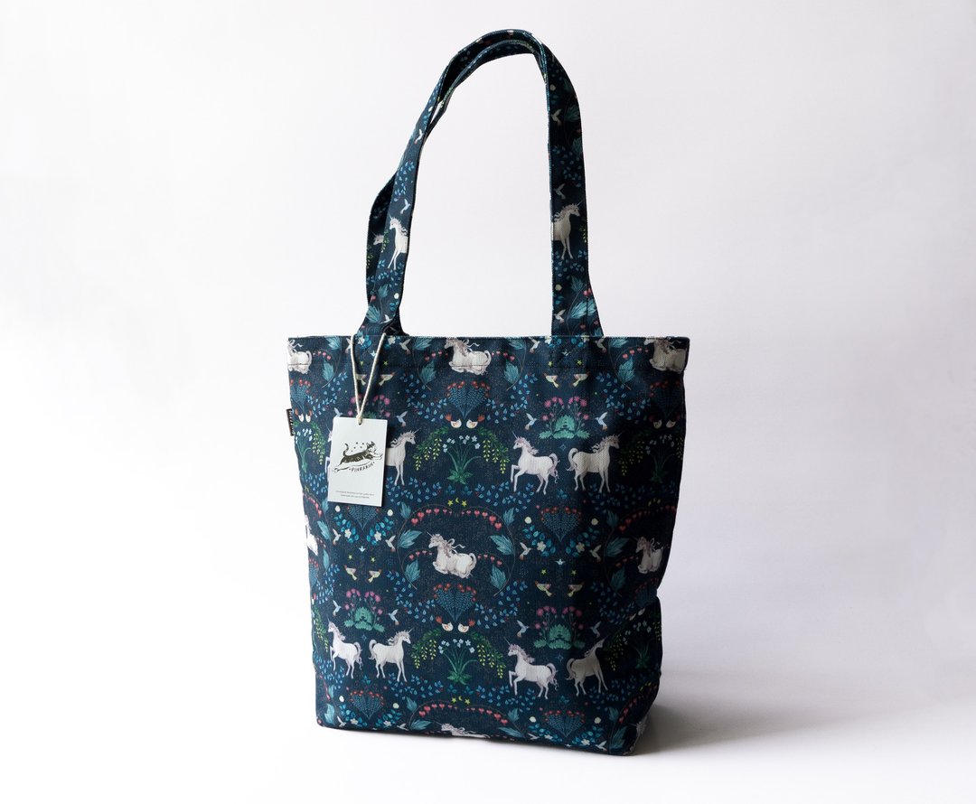 Unicorns zipper canvas tote - Emerald blue - 手提包/手提袋 - 聚酯纤维 多色
