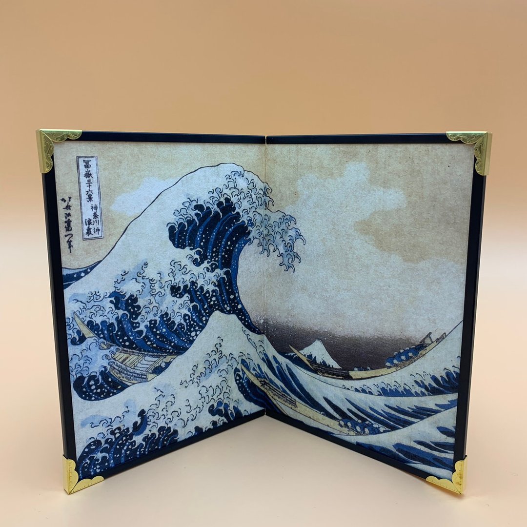 【屏风】浮世绘 葛饰北斋 神奈川冲浪里 摆设 收藏 (小) - 摆饰 - 纸 蓝色