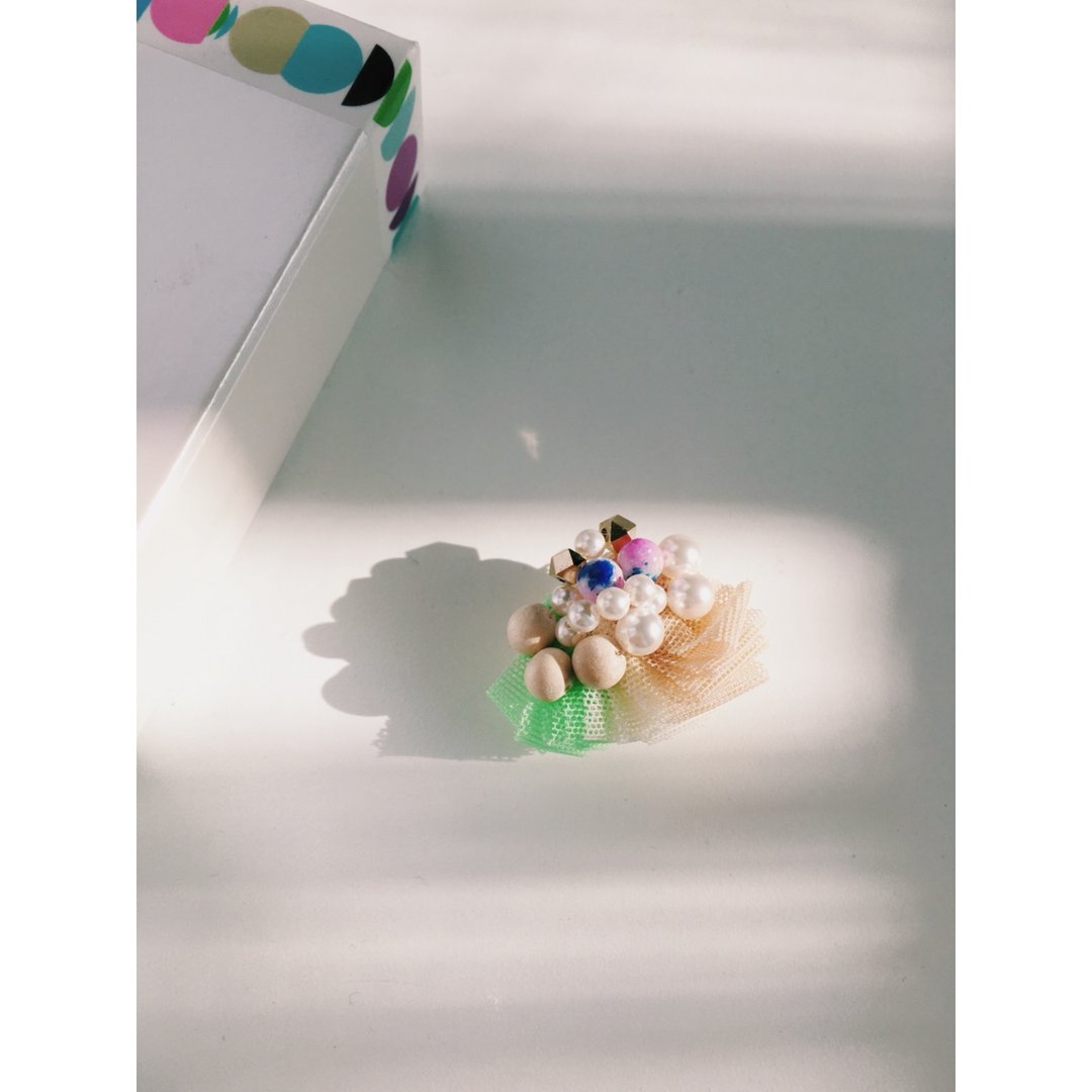 One-ear bijou earring basic2 - 耳环/耳夹 - 半宝石 绿色