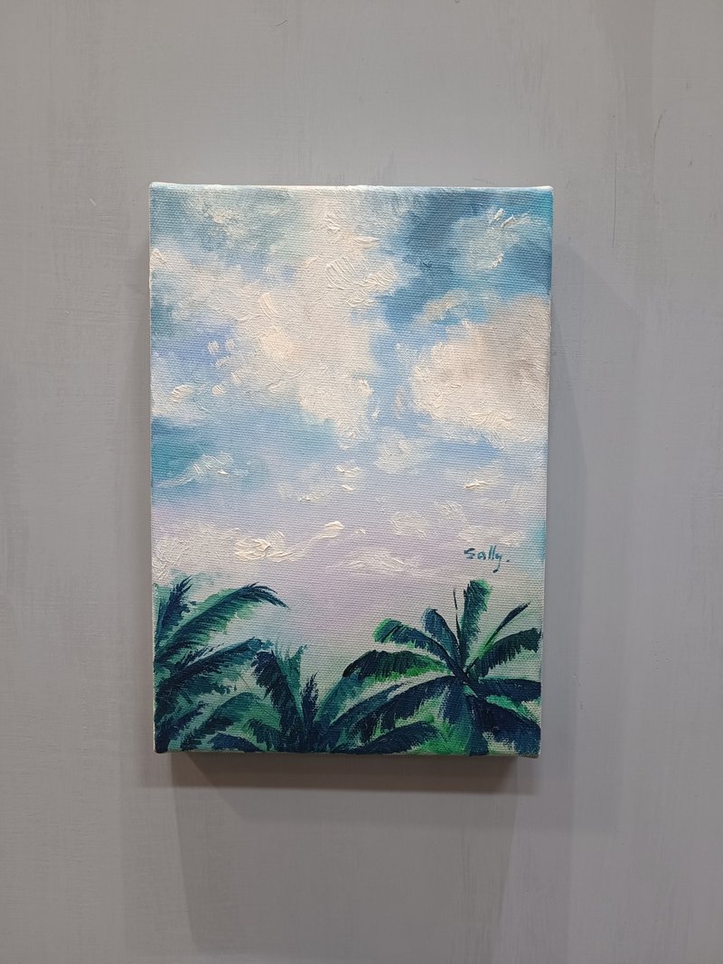 白云椰子树-油画作品 展示品 教案样本 换季出清 海洋油画 - 海报/装饰画/版画 - 颜料 
