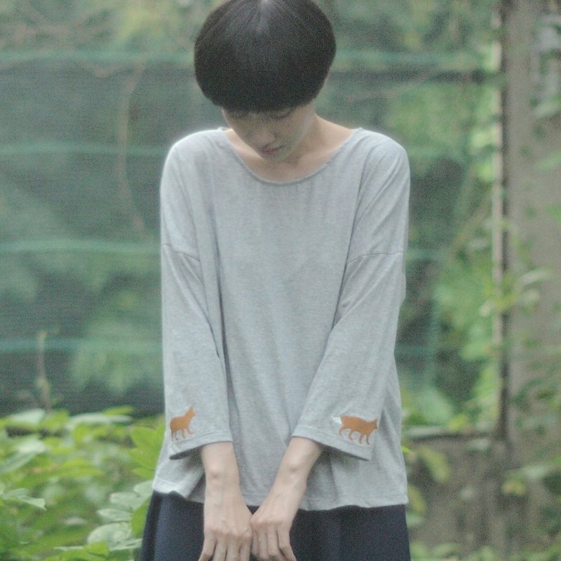 fox sleeve t-shirt : gray - 女装 T 恤 - 聚酯纤维 灰色