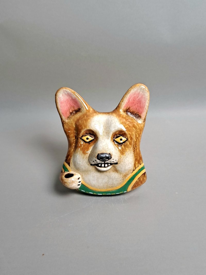 柯基犬扩香器02(手工陶制品) - 香薰/精油/线香 - 陶 白色