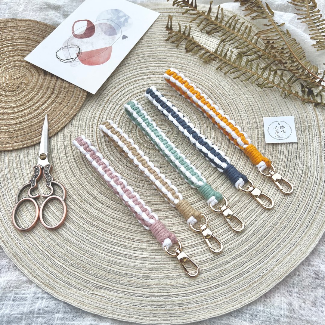 Macrame 双色水滴夹扣 手机吊绳 手腕链 - 手机配件 - 棉 卡其色