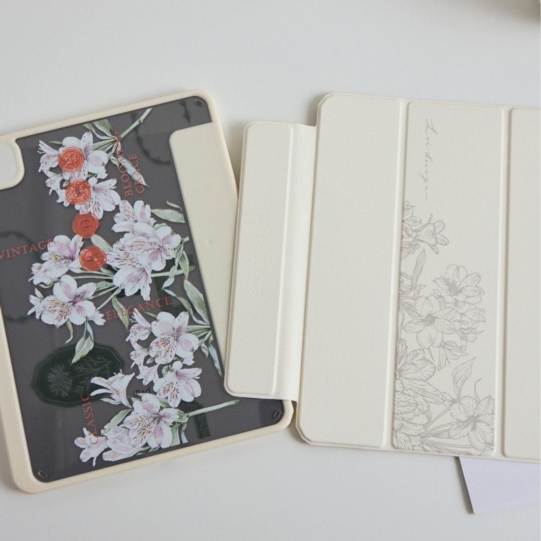 乐意复古花印强悍磁吸 iPad 三折/Y 折保护壳 - 平板/电脑保护壳 - 塑料 多色
