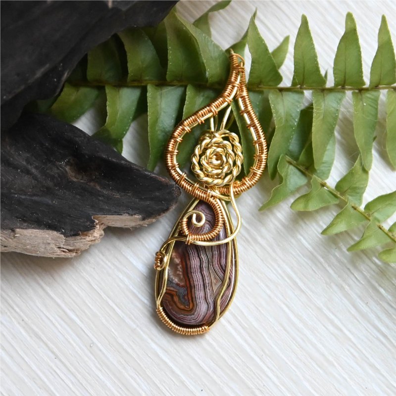 【烛火】红色疯狂玛瑙艺术铜线编织坠 线编 天然石 - 项链 - 宝石 