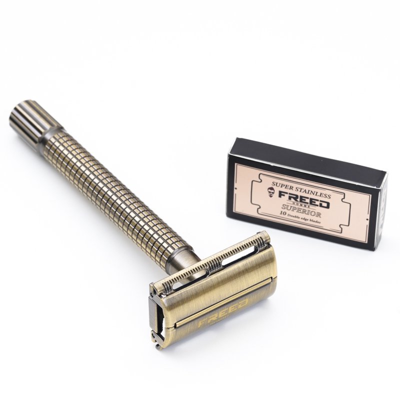 【FREED】旋转开放式复古双刃安全刮胡刀- 古铜棕 (附刀片10片) - 男性清洁护肤品 - 其他金属 黄色
