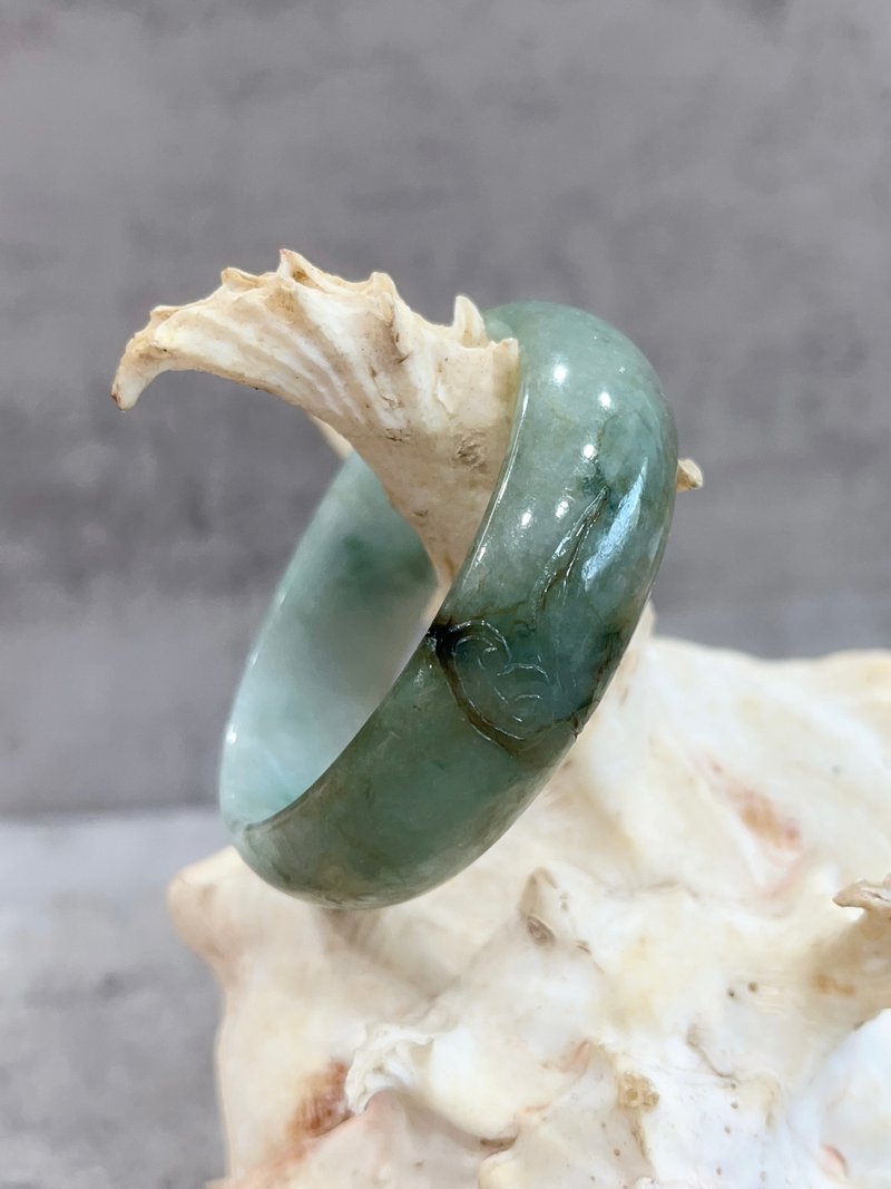 天然玉石手镯 A货 糯冰翡翠 贵妃镯 如意雕花 天然缅甸翡翠 椭圆 - 手链/手环 - 玉石 