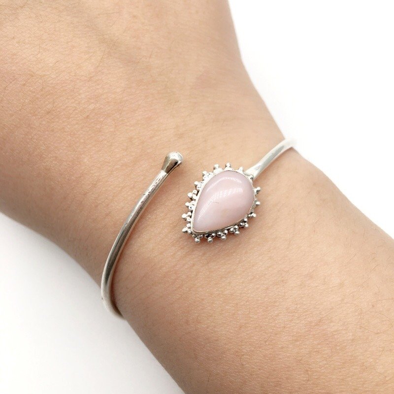 粉红蛋白石925纯银异国风格手环手镯 尼泊尔手工镶嵌制作(款式1) - 手链/手环 - 宝石 粉红色
