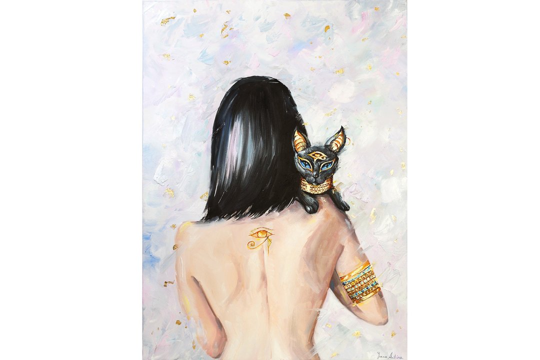 克利奥帕特拉绘画原始猫艺术埃及女神艺术在画布上 - 墙贴/壁贴 - 其他材质 灰色