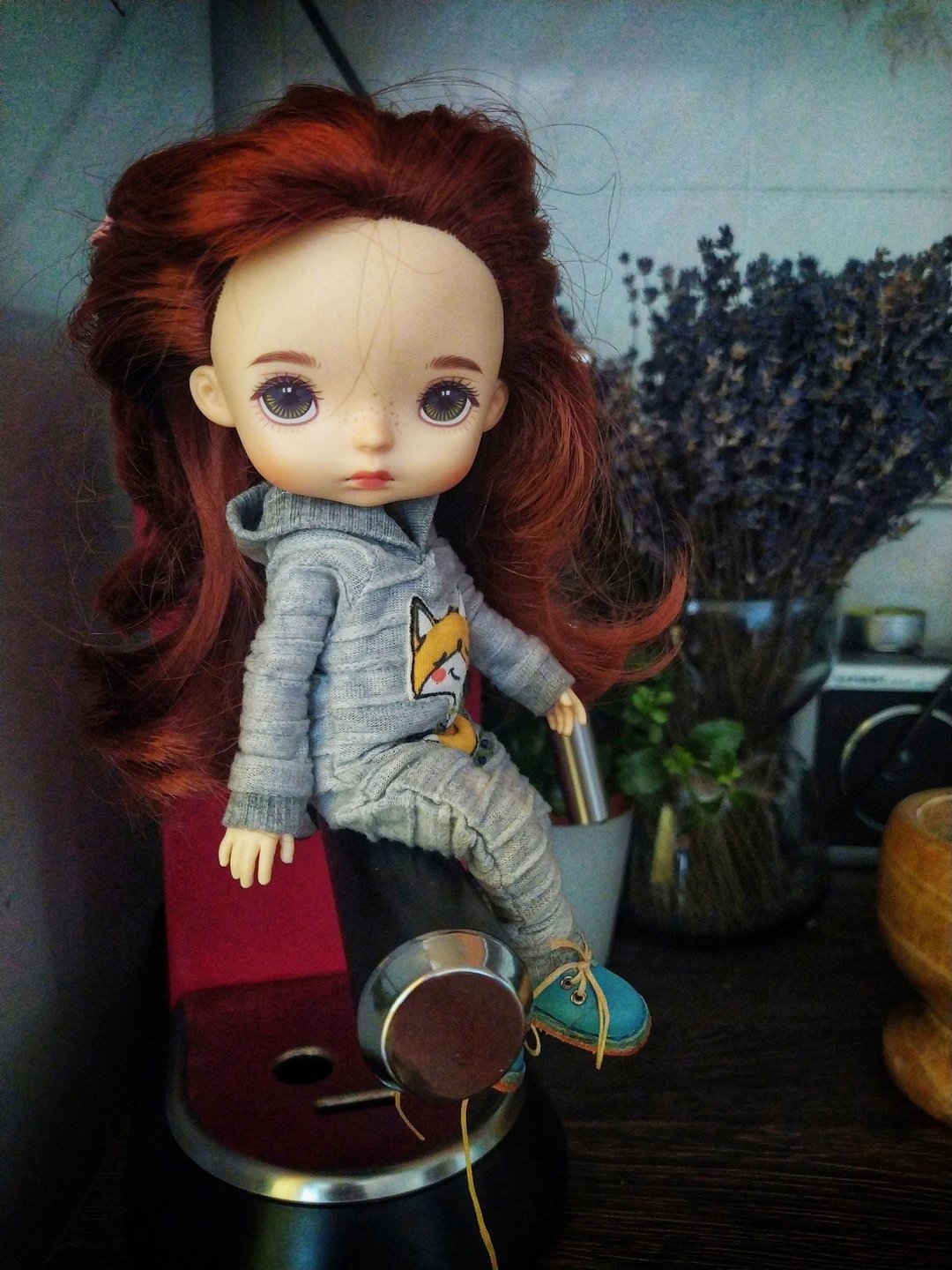 狐狸连衣裤。适用于 9-10 英寸的娃娃（Monst Xaiomi、Holola、Blythe Medium、Mzzm）。 - 玩具/玩偶 - 棉．麻 灰色