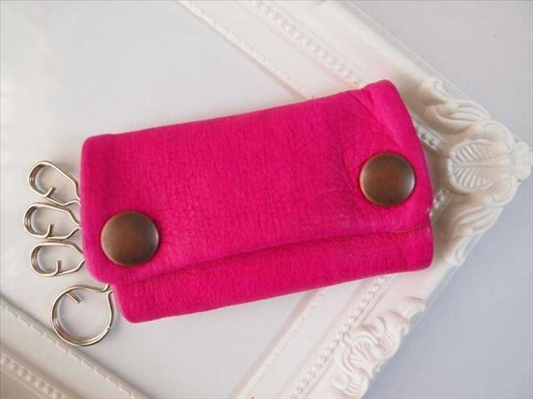 [Pig leather soft key case multi-color leather 1533004 - 钥匙链/钥匙包 - 真皮 粉红色