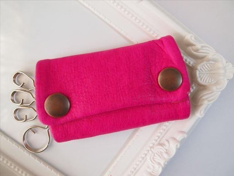 [Pig leather soft key case multi-color leather 1533004 - 钥匙链/钥匙包 - 真皮 粉红色