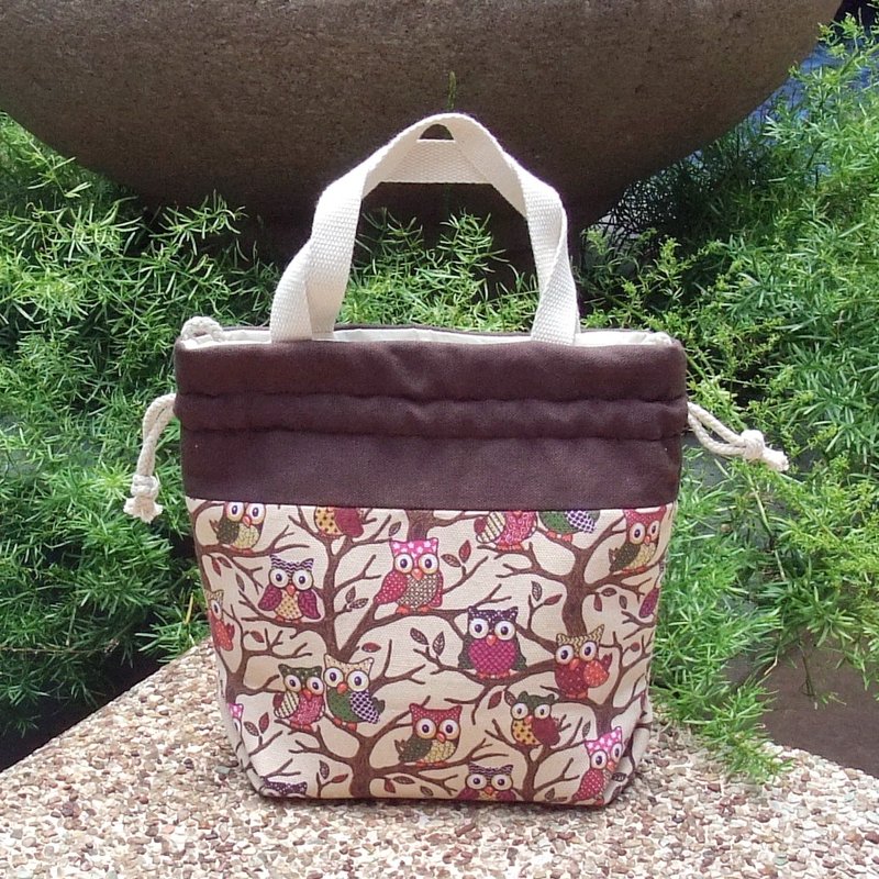 三合一肩背/斜背/手提束口水桶包  ~  BB猫头鹰(A5) - 侧背包/斜挎包 - 棉．麻 卡其色