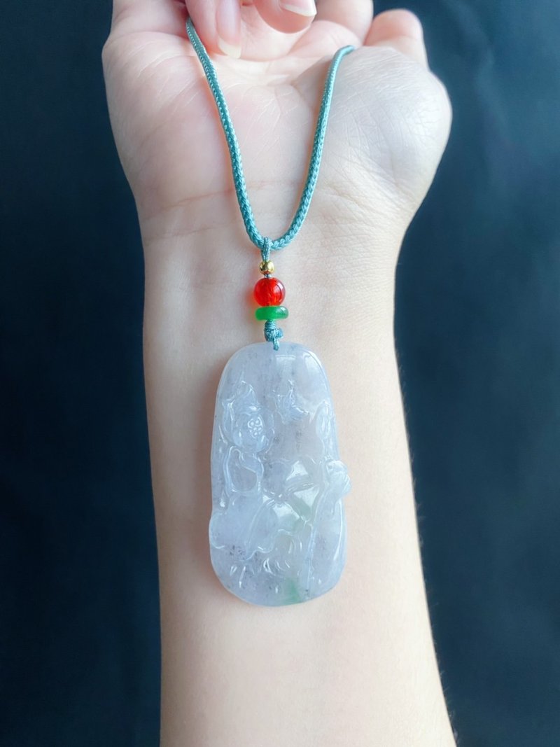 孤品 天然缅甸玉翡翠 翘色巧雕乌鸡带绿 水墨风莲花 项链 礼物 - 项链 - 玉石 黑色