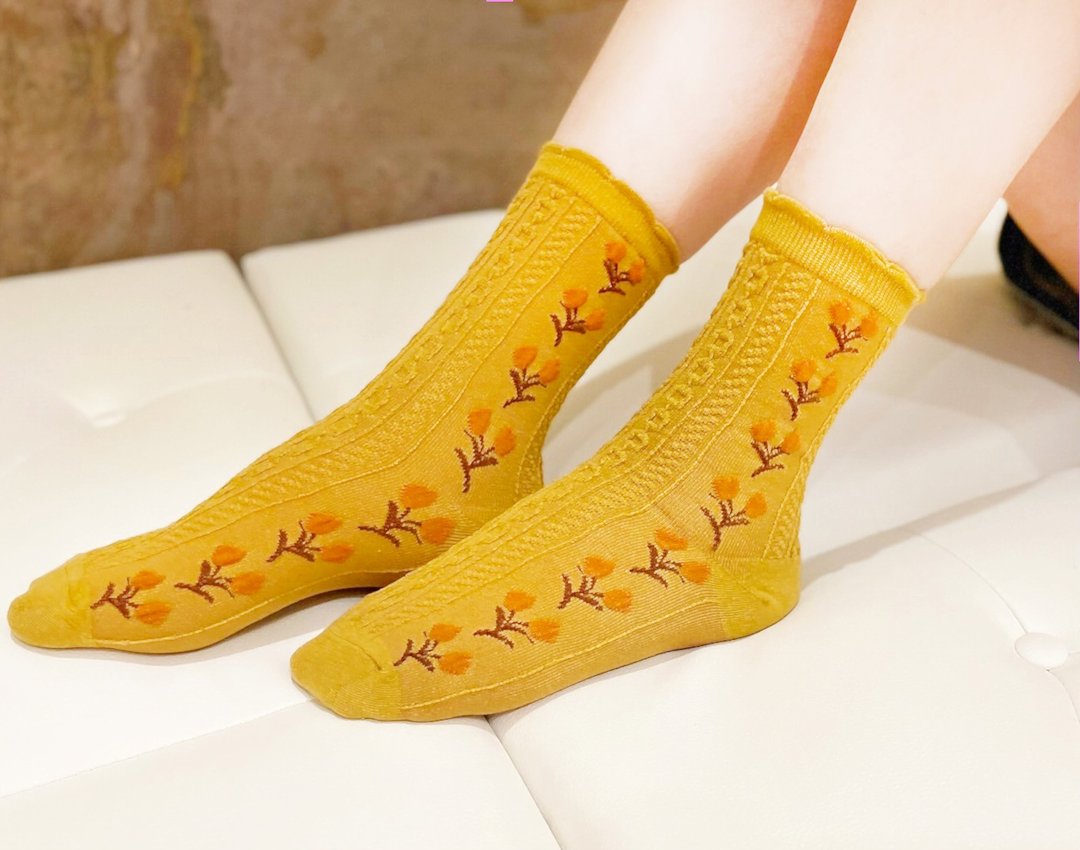 花间物语推推袜-棉袜 中筒袜 袜子 鞋履袜品 sock 女袜 推推 靴下 - 袜子 - 棉 蓝色