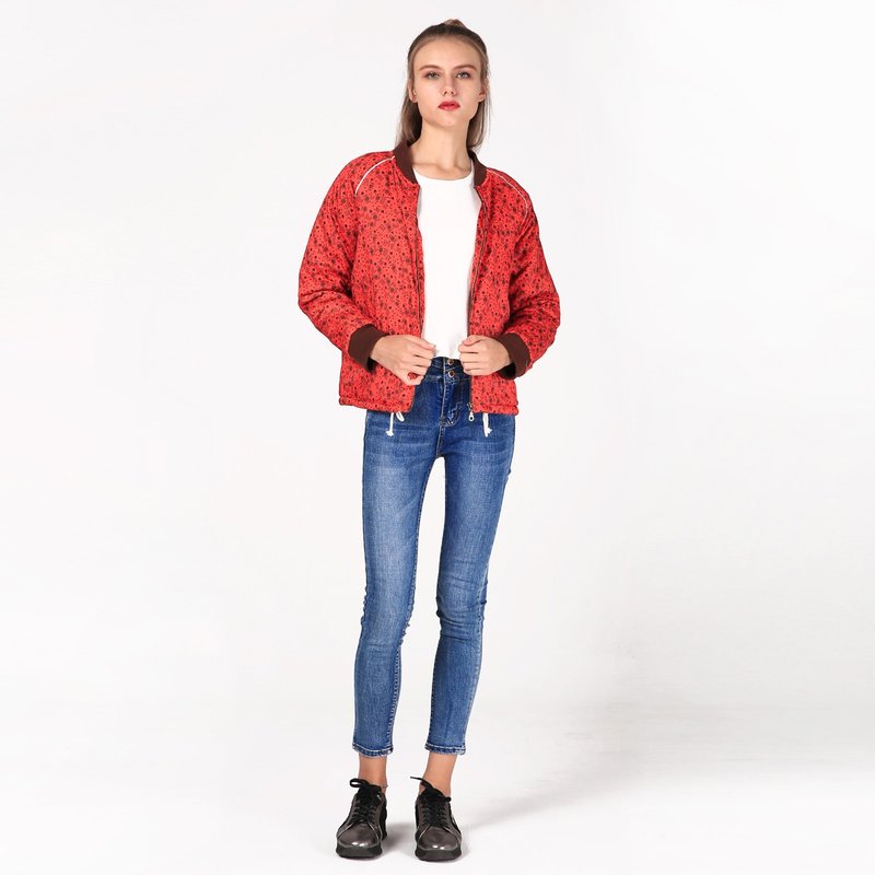 KONKE秘境系列红色数码印花扑克牌抽象潮流男女拉链系带棒球服 - 女装休闲/机能外套 - 丝．绢 红色