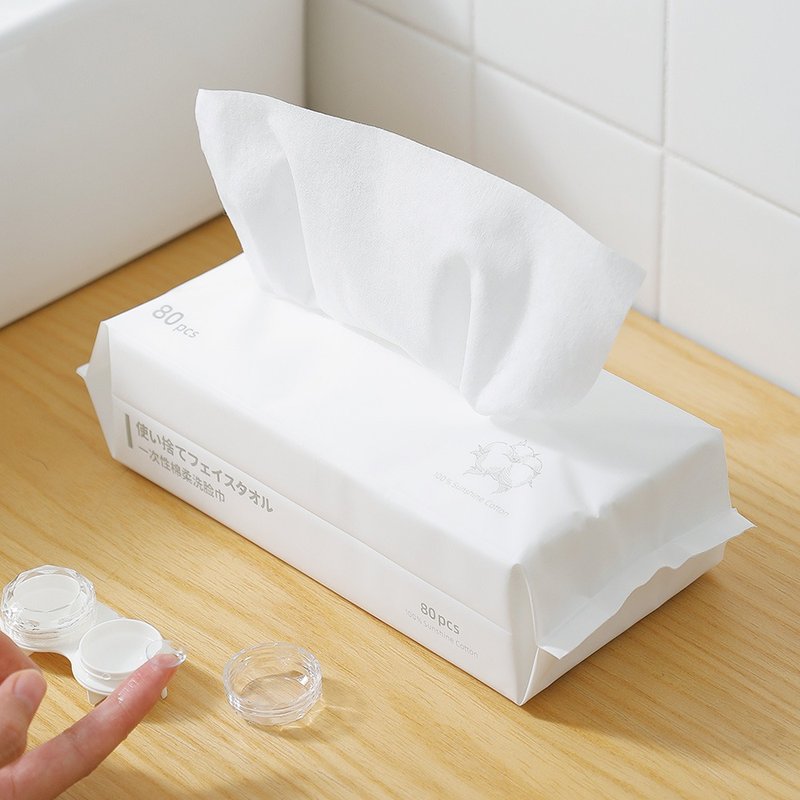 日本霜山 纯棉一次性干湿两用旅行/卸妆/洗脸擦巾-80抽X3包 - 其他 - 棉．麻 白色