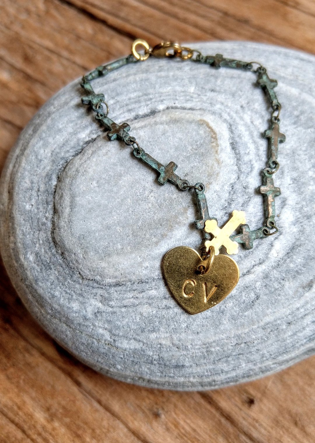 Oˋre Jewelry _铜绿系列_手链_铜_可订制_(爱心铜片可定制文字) - 手链/手环 - 铜/黄铜 金色