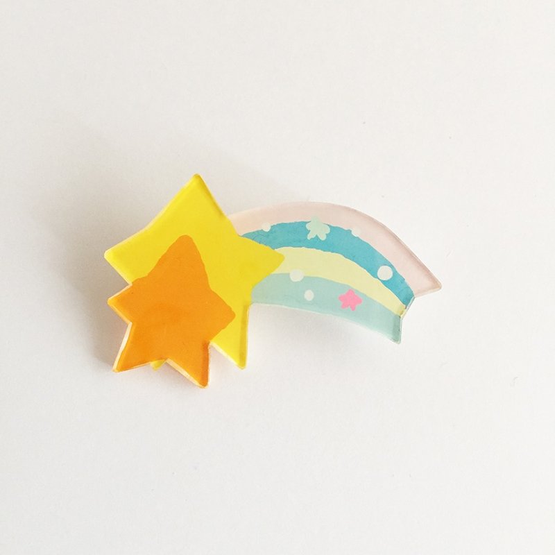 Yellow and Orange Shooting Star Plavan Brooch - 胸针 - 塑料 橘色