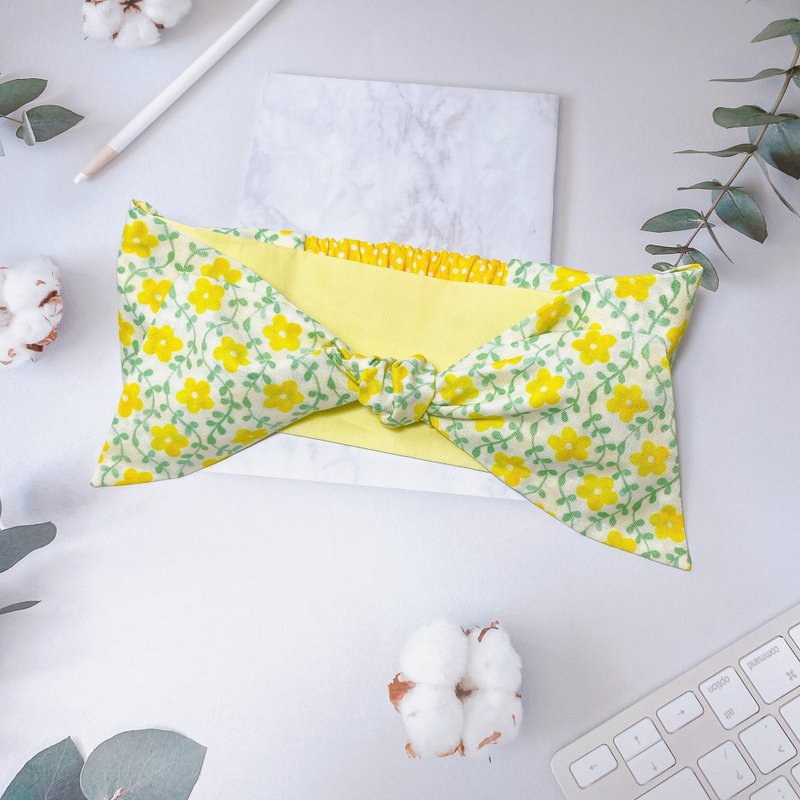 现货+预购 黄花绿叶 宽版发带 大人款 - 发带/发箍 - 棉．麻 黄色