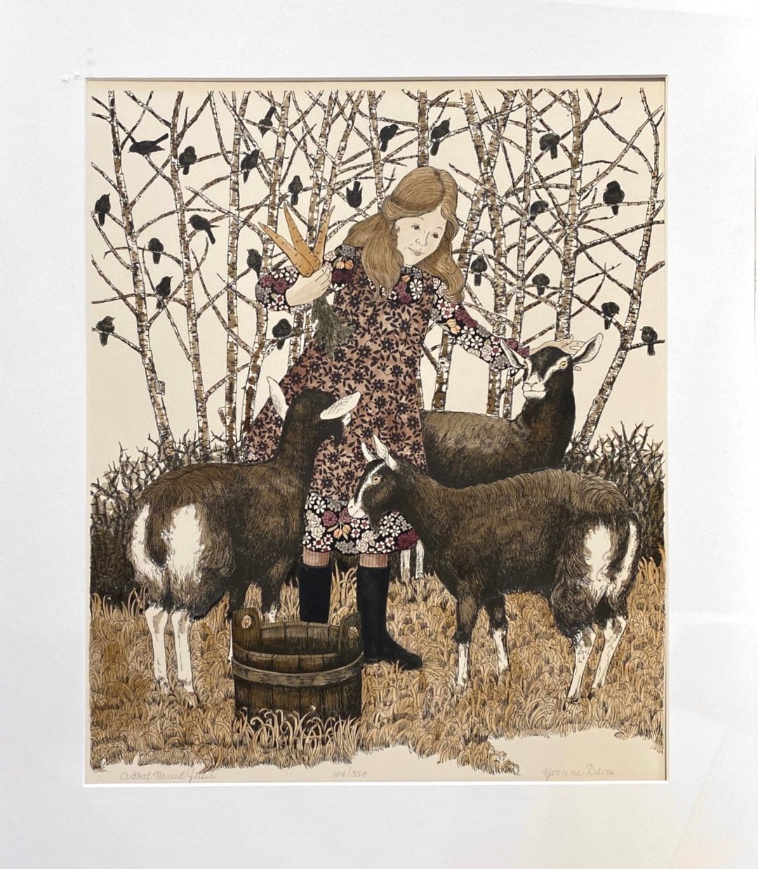 艺术家Yvonne Davis - 女孩与羊 - Etching - 版画 - 海报/装饰画/版画 - 纸 咖啡色