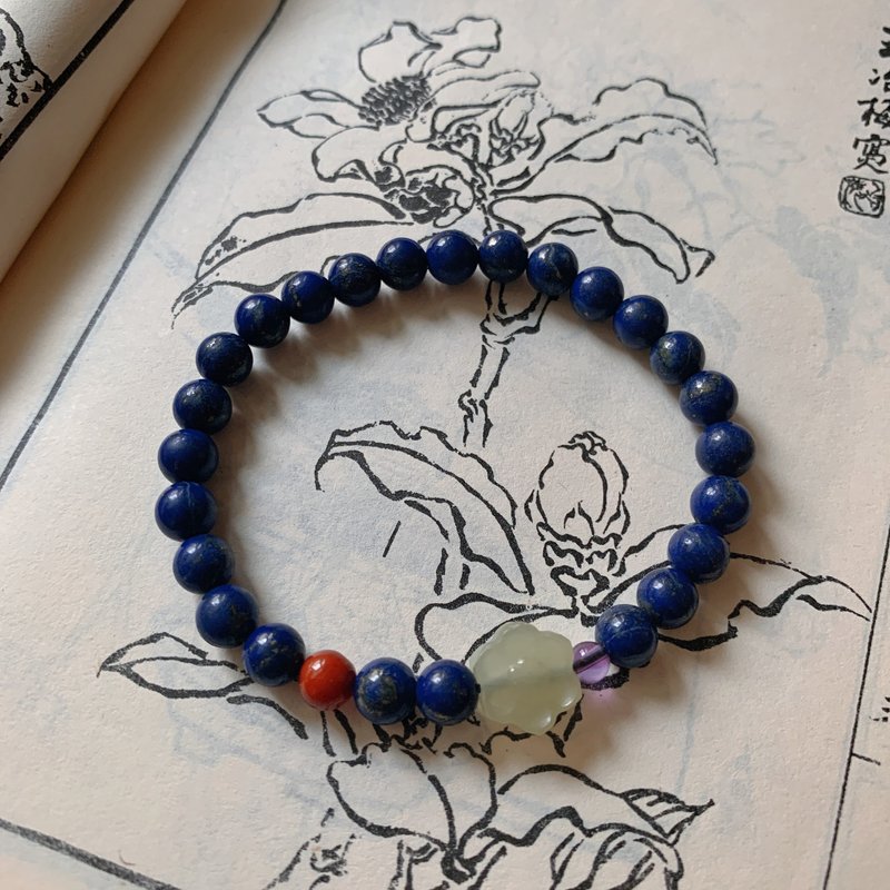 听雨眠。天然和田玉梅花手链 青金石南红玛瑙紫水晶手串古风礼物 - 手链/手环 - 玉石 多色