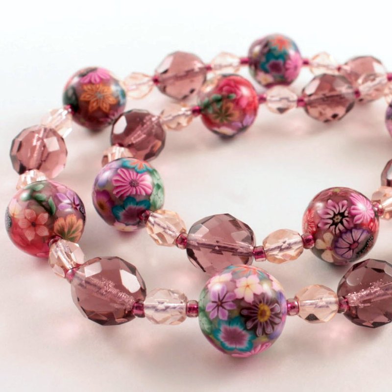花朵串珠项链 粉紫丁香紫红粉彩花朵项链 饰品 - 项链 - 其他材质 粉红色