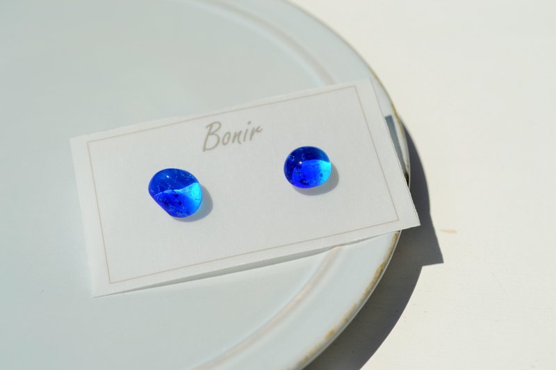 D'un + bl - 耳环/耳夹 - 玻璃 蓝色