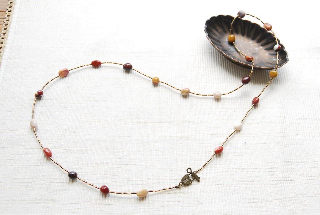 Moorakite and Bamboo Bead Autumn Station Necklace - 项链 - 半宝石 咖啡色