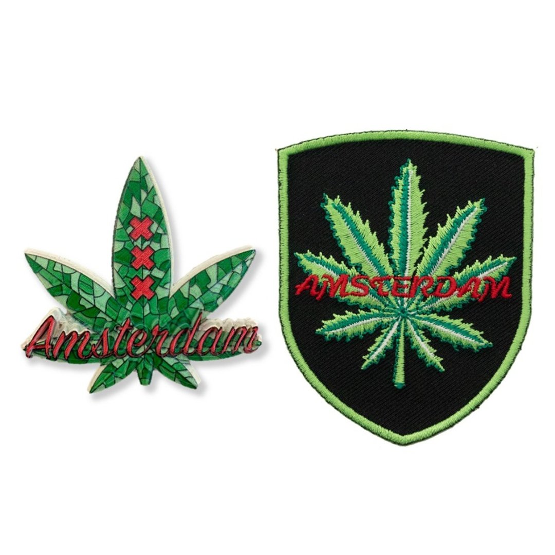 荷兰 阿姆斯特丹 大麻造型立体冰箱贴+大麻造型 背胶补丁【2件组 - 冰箱贴/磁贴 - 橡胶 多色